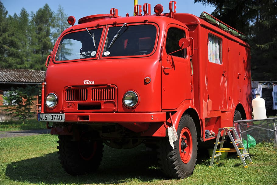model tahun, truk pemadam kebakaran, waspada, api, antik, fd, kata, memperingatkan, merah, logam