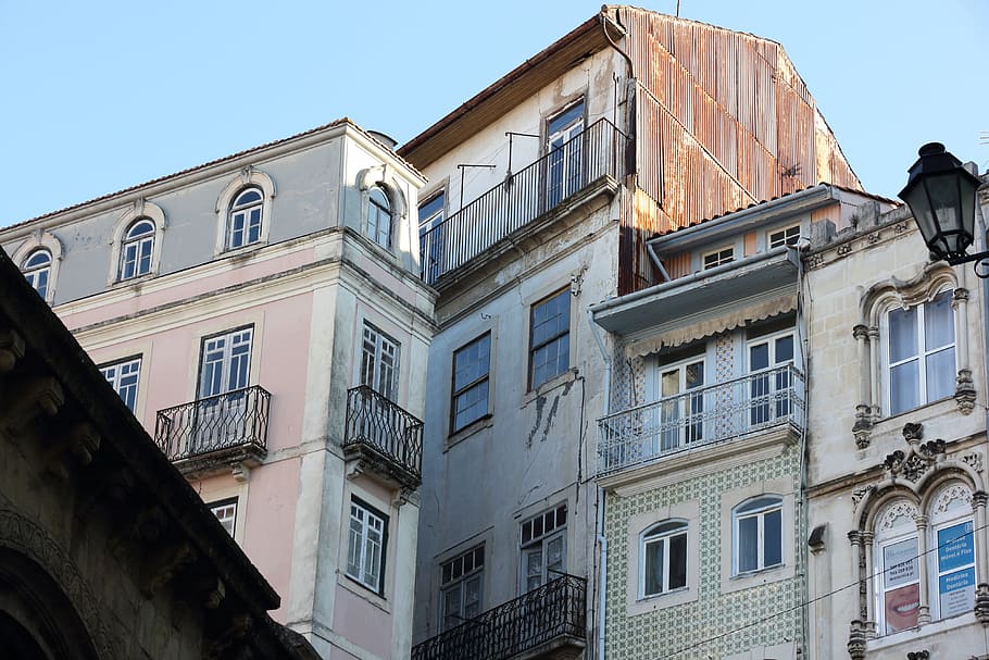 ポルトガル, コインブラ, windows, streetscene, 建築, 旅行, 都市, 建物の外観, 構築された構造, 窓