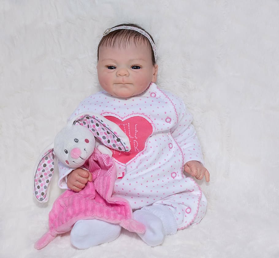 doll, baby doll, artist doll, baby, stuffed animal, fabric bunny, teddy bear, sweet, small cute, product photography