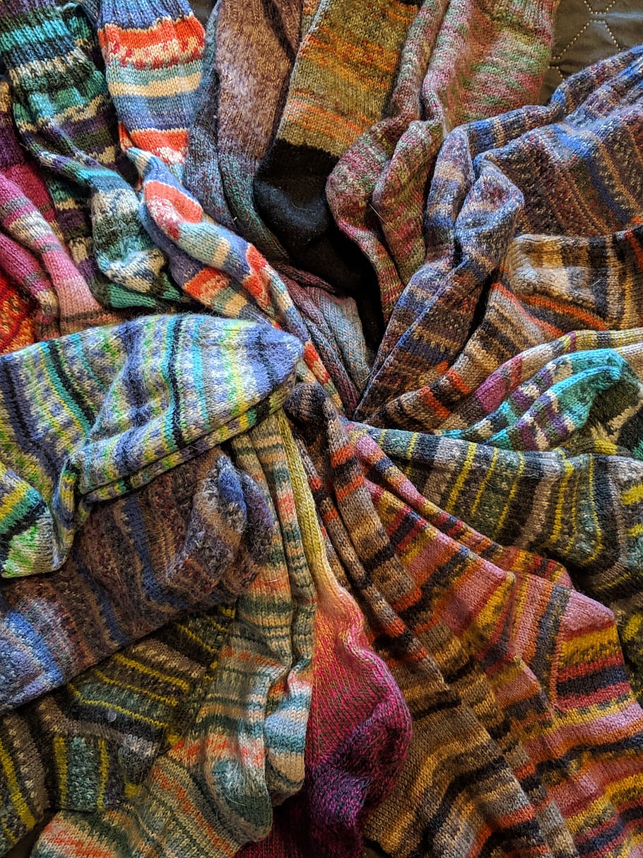 socks, knitting, hand knit, wool, knitted, yarn, clothing, hobby, warm, handmade colorful
