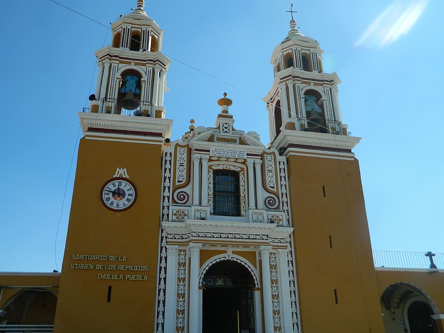 cholula, puebla, mexico, church, tourism, culture, architecture, built structure, building exterior, low angle view