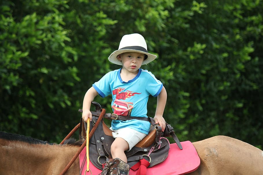 Child, Horse, Hat, Mount, Cowboy, happy, horse riding, animals, animal, crin