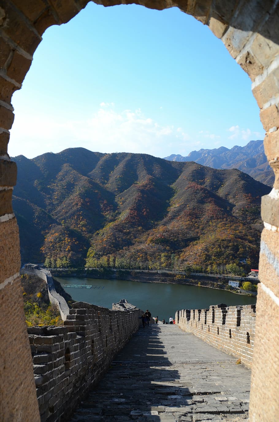 yellow mountain, beijing, china, great wall, mountain, architecture, famous Place, outdoors, water, sky