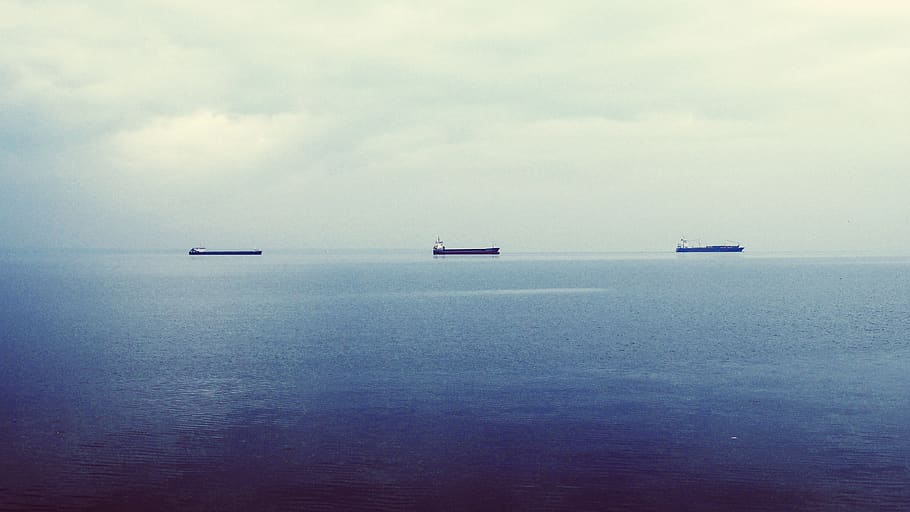 nuvens, céu, azul, água, oceano, navios, barcos, navios de guerra, mar, embarcação náutica