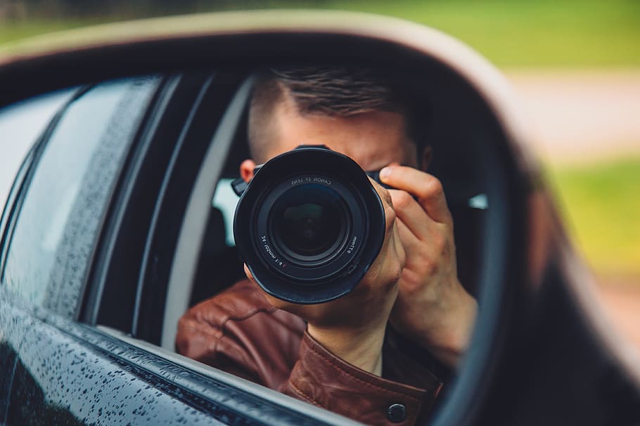 câmera, fotógrafo, fotografia, lente, espelho, cara, homem, pessoas, carro, câmera - equipamento fotográfico