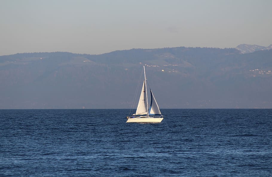 Barco à vela, água, lago de Constança, céu, fundo, mar, veleiro, horizonte sobre a água, vela, navio náutico