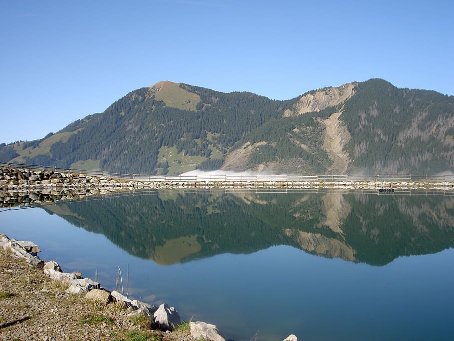 reservoir, nature, lake, water, mood, mountain, reflection, scenics - nature, mountain range, sky