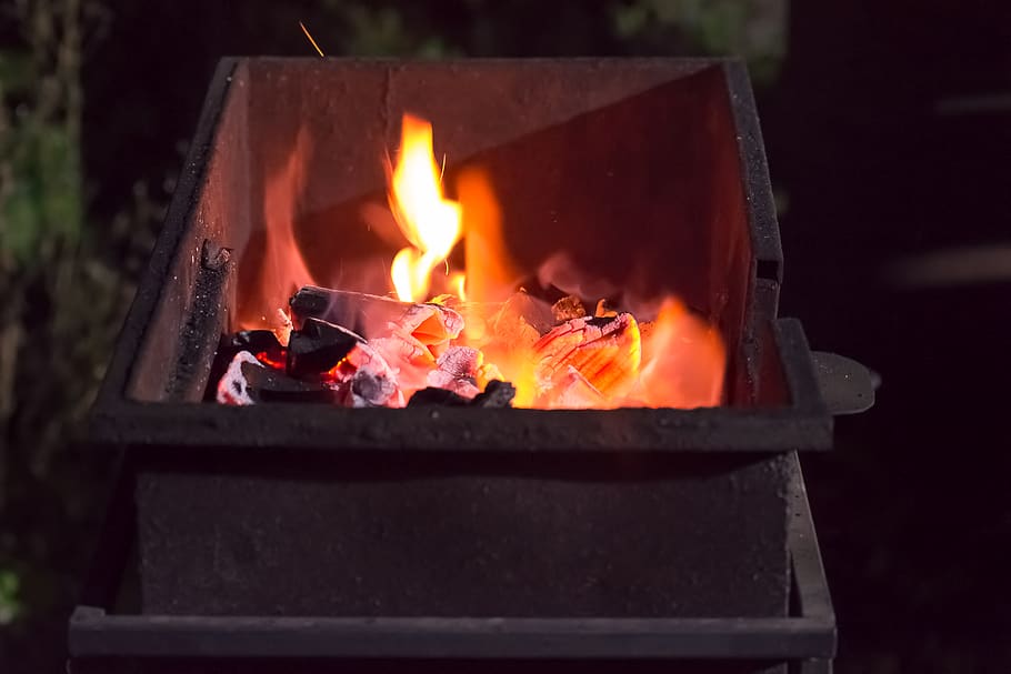 fuego, shish kebab, mangal, barbacoa, humo, alevines, picnic, verano, calor - temperatura, ardor