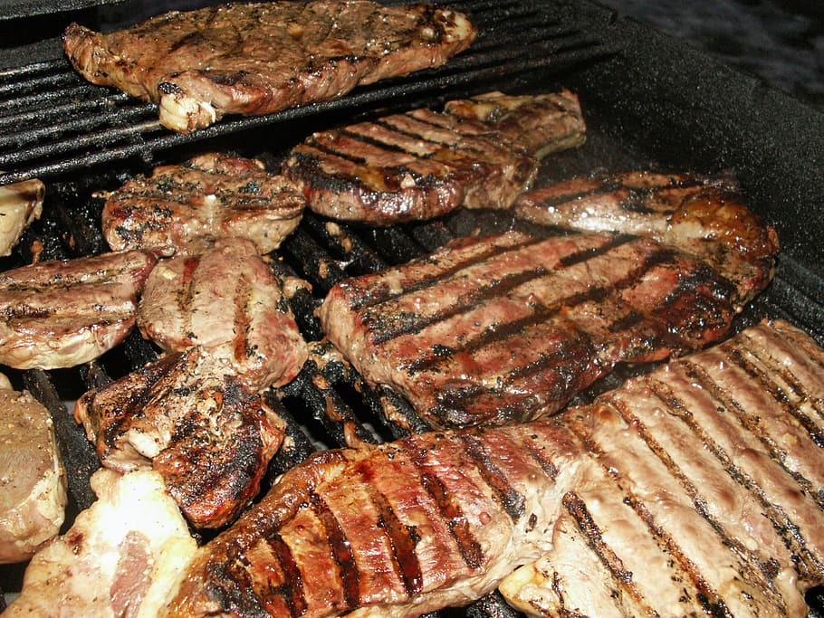 panggang, hitam, panggangan, steak, daging sapi, memanggang, makanan, daging, makan, barbekyu