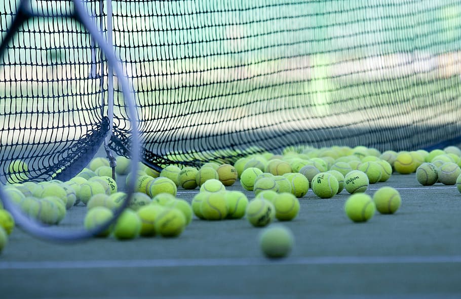 tennis balls, net, tennis, exercise, playground, ball, sport, hobby, vegetable, selective focus
