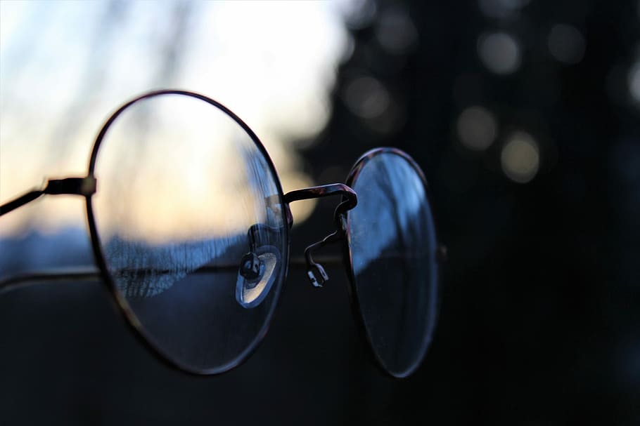 selective, focus photography, eyeglasses, glasses, retro, vintage, forest, lenses, sun, mirroring