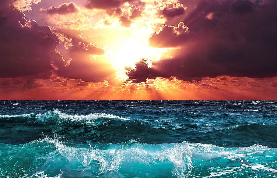 horizonte, agua, mar, céu, pôr do sol, romântico, esperança, relaxamento, descanso, onda