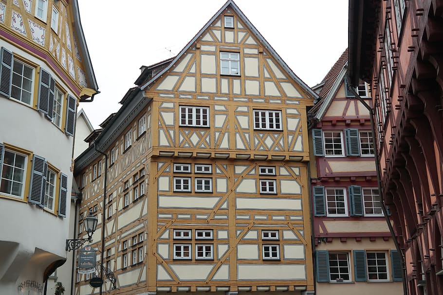 fachwerkhäuser, esslingen, cidade velha, treliça, arquitetura, edifício emoldurado em madeira, fachada, historicamente, construção, mercado