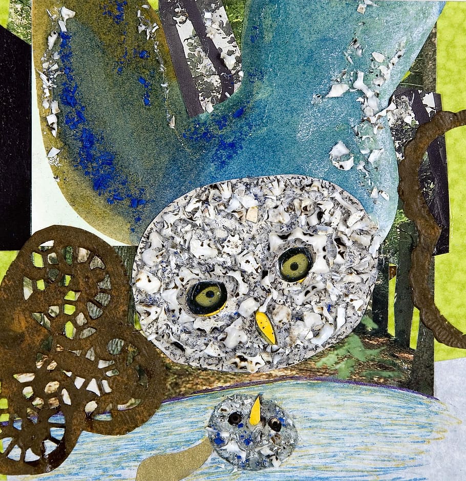 Owl, Paperwork, Mosaic, art, close-up, day, multi colored, animals in the wild, indoors, art and craft