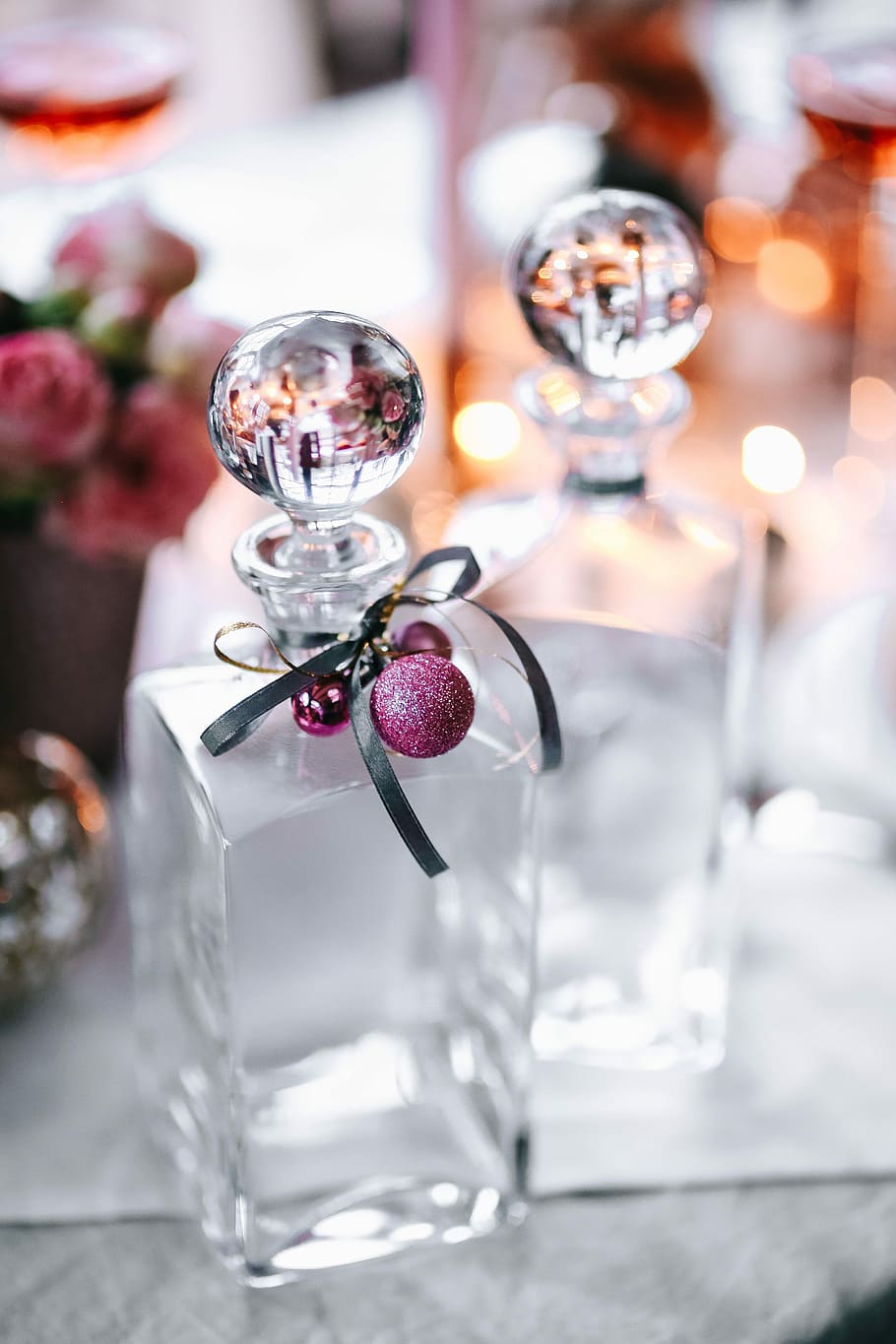 christmas table decorations, Christmas, table, decorations, table set, pink, holiday, glamour, xmas, celebration