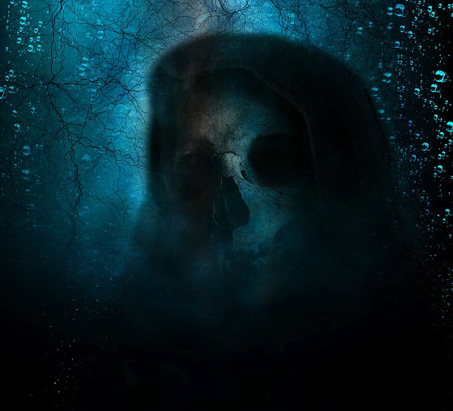 ilustración del cráneo, parca, horror, muerte, escalofriante, malvado, aterrador, fantasma, cráneo, muerto