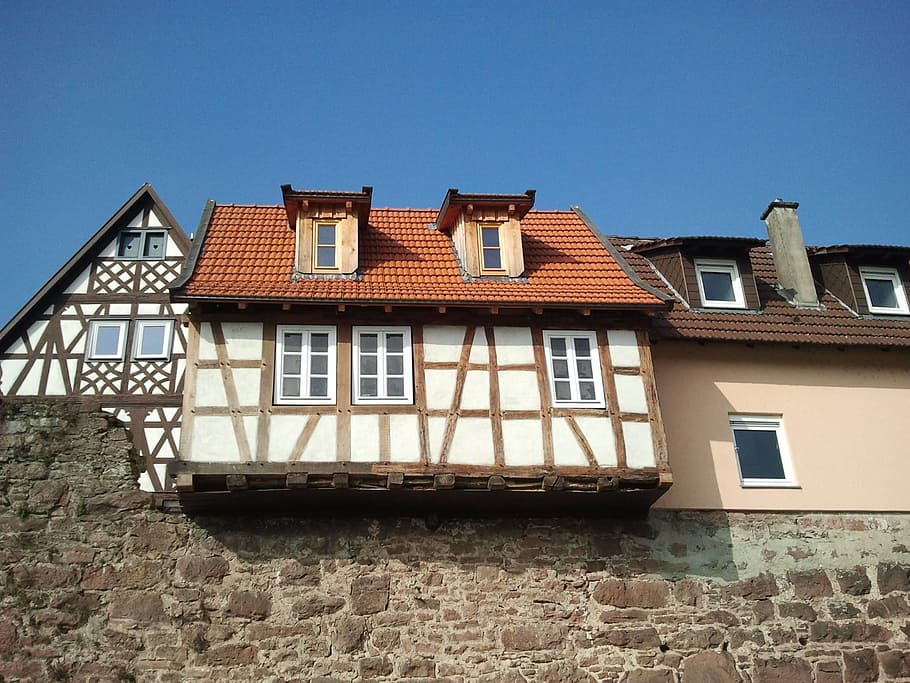 germany, fachwerkhaus, hirschhorn, architecture, old town, building exterior, built structure, building, window, house