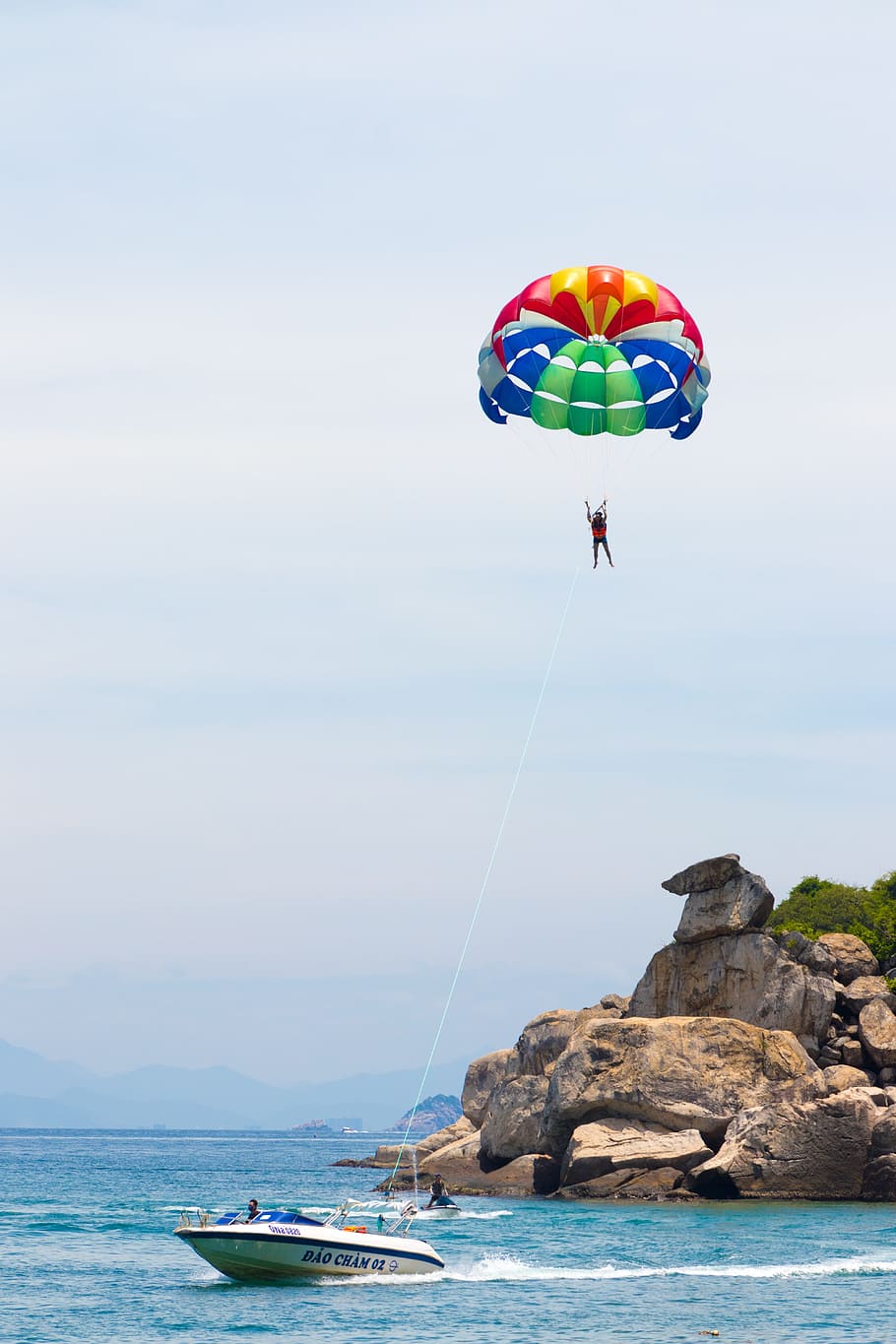 parasailing, boat, boot, water, summer, adventure, sky, real people, extreme sports, sport