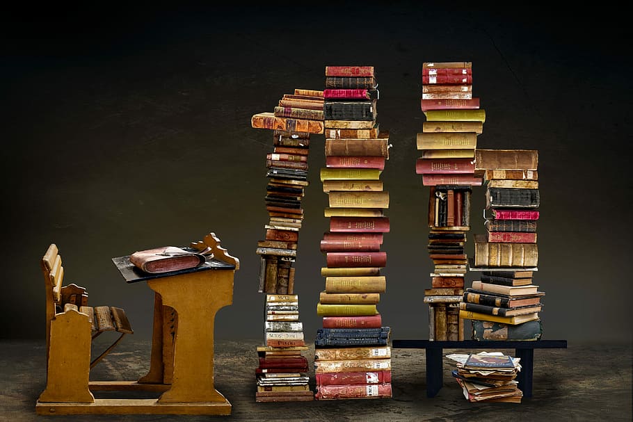 tumpukan, berbagai macam, buku, baca, belajar, sastra, buku-buku tua, perpustakaan, tumpukan buku, sekolah