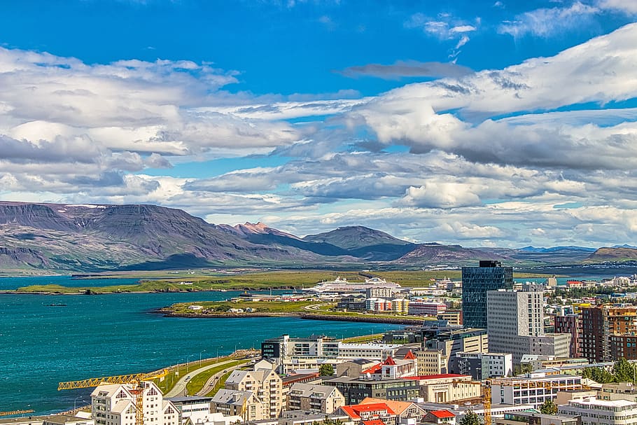 Islandia, kota, reykjavik, Arsitektur, pulau, jalan, rumah, bangunan, air, langit