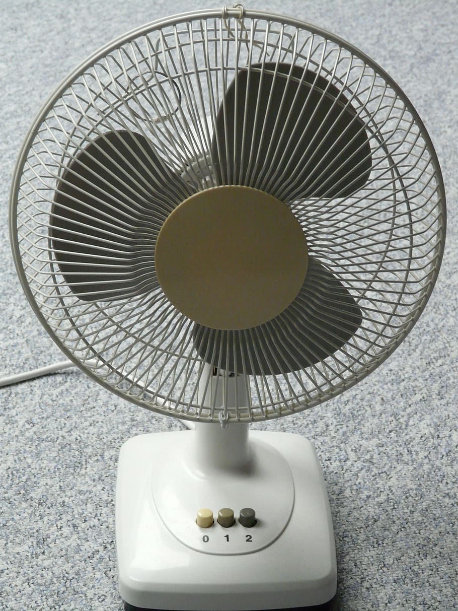 white, desk fan, turned, Blower, Air Conditioning, Turbine, fan, circulation, cooler, grid