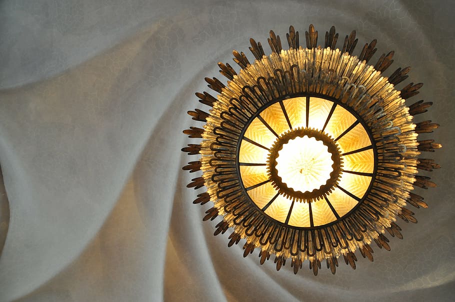 beige, brown, light-up fixture, lamp, fun, ceiling lamp, architecture, home, art, barcelona