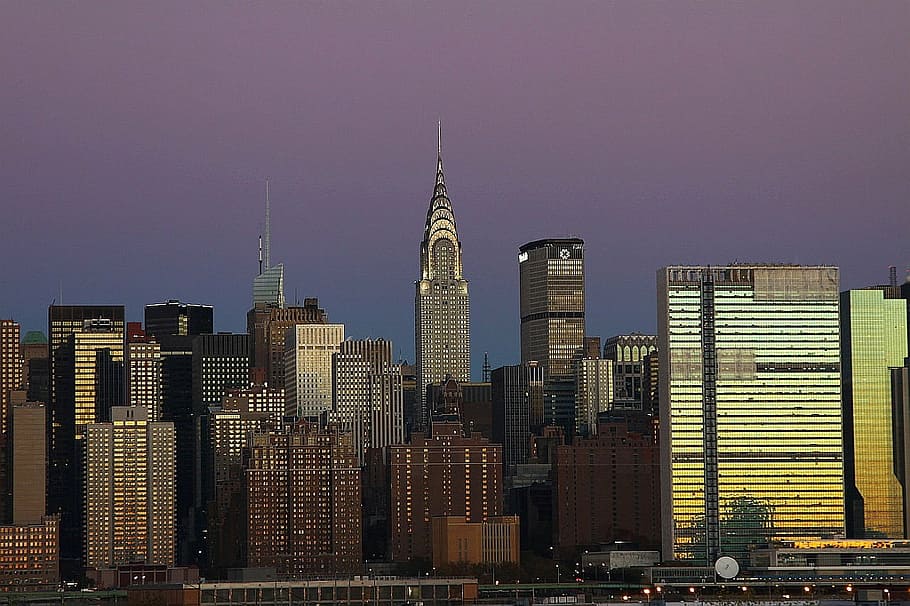 gray concrete tower, skyline, city, manhattan, new, york, chrysler, building, architecture, morning