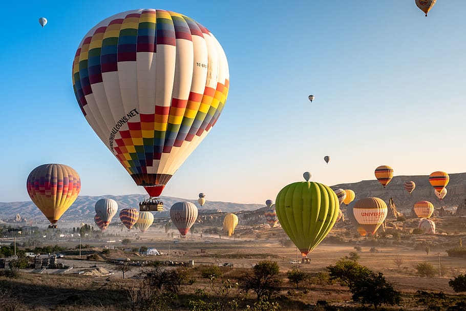 hot air balloons, dawn, sunrise, cappadocia, balloon, parking, air vehicle, hot air balloon, flying, transportation