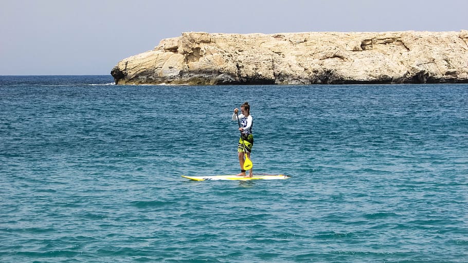 cyprus, akamas, national park, girl, paddling, tourism, vacations, board, sport, water