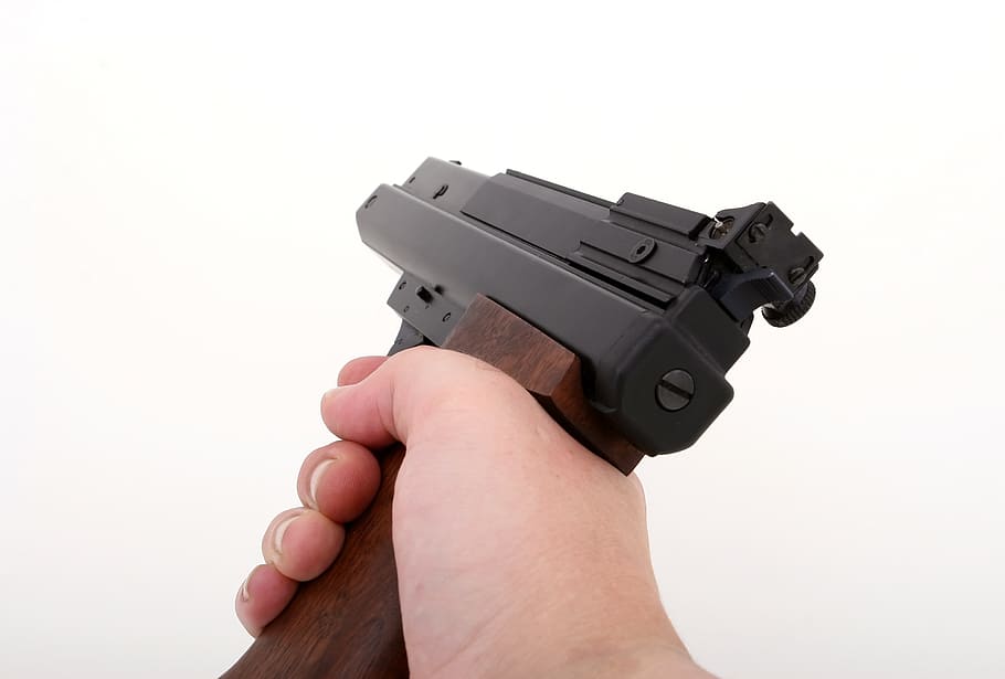 person, hand, holding, semi-automatic, pistol, gun, 38, action, aim, ammo