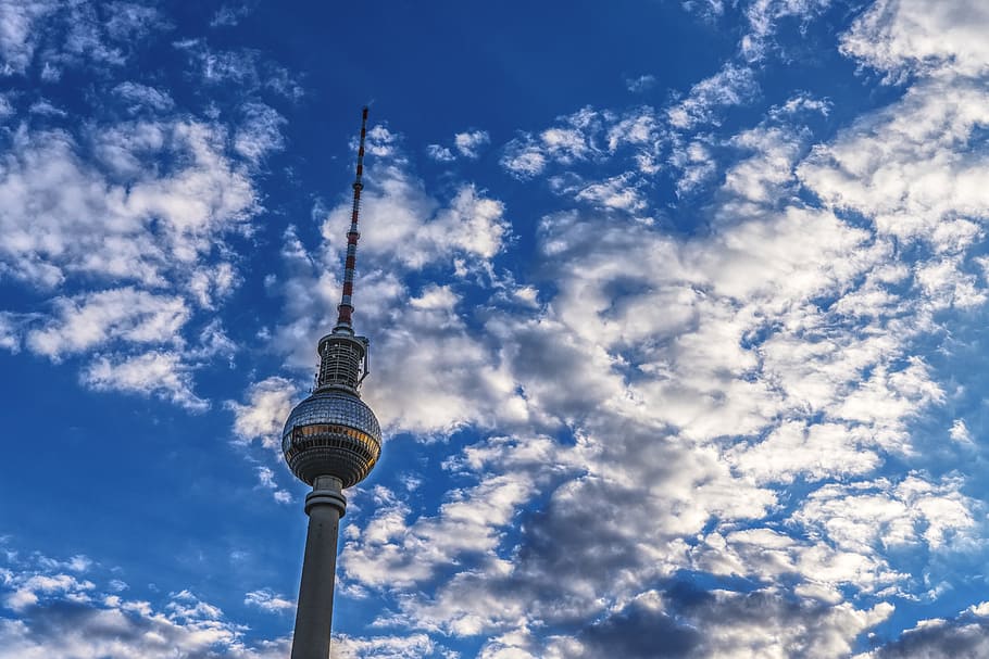 tower, cirrus clouds, Tv Tower, Berlin, Places Of Interest, architecture, capital, landmark, alexanderplatz, tourist attraction