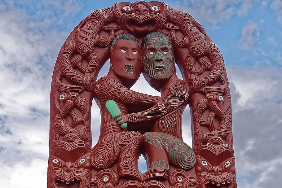 selandia baru, rotorua, te puia, maori, seni, ukir, pulau utara, seni dan kerajinan, representasi, awan - langit