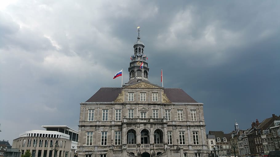 city hall of maastricht, maastricht, netherlands, city, hall, town, architecture, building exterior, built structure, cloud - sky
