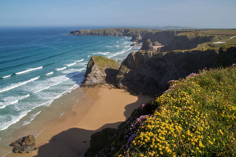 Cornwall, costa atlántica, Inglaterra, mar, agua, belleza en la naturaleza, tierra, playa, pintorescos - naturaleza, roca
