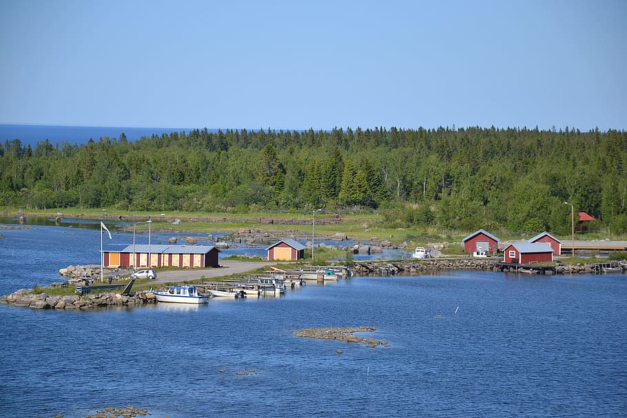 naturaleza, verano, playa, agua, pueblo pesquero, finlandia, arquitectura, estructura construida, árbol, cielo