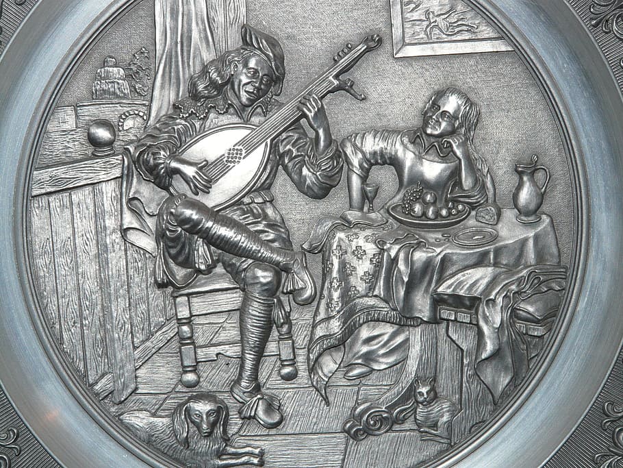 man, playing, musical, instrument, woman artwork, Relief, Metal, Wall Plate, Iron, cast iron