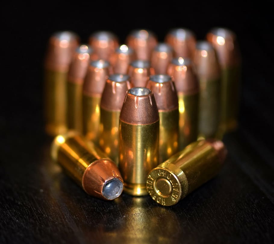 shallow, focus photo, gold ammunition, bullets, ammo, ammunition, brass, cartridges, caliber, rounds