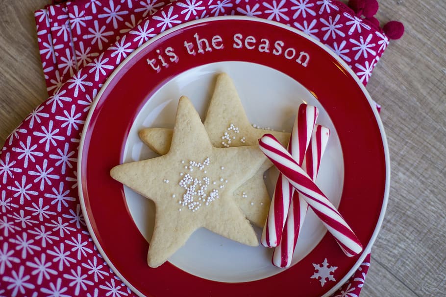 cooked, food, white, plate, christmas, cookie, peppermint, holiday, dessert, festive