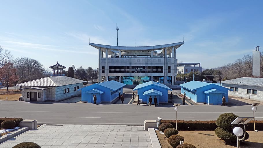 horizontal, travel, sky, dmz, north korea, border, architecture, built structure, building exterior, day
