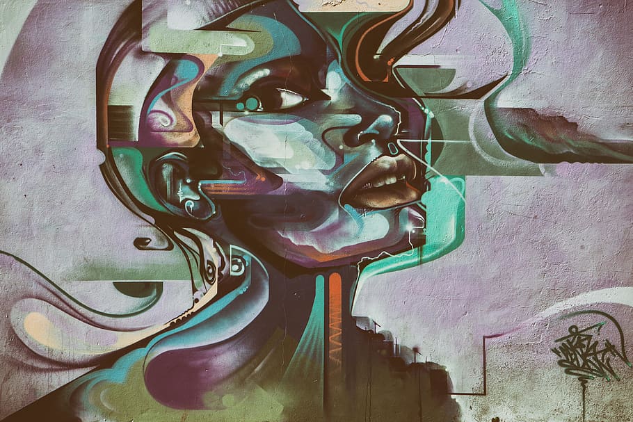 vibrant, street art portrait, captured, wall, portrait, Shoreditch, urban, graffiti, street Art, art