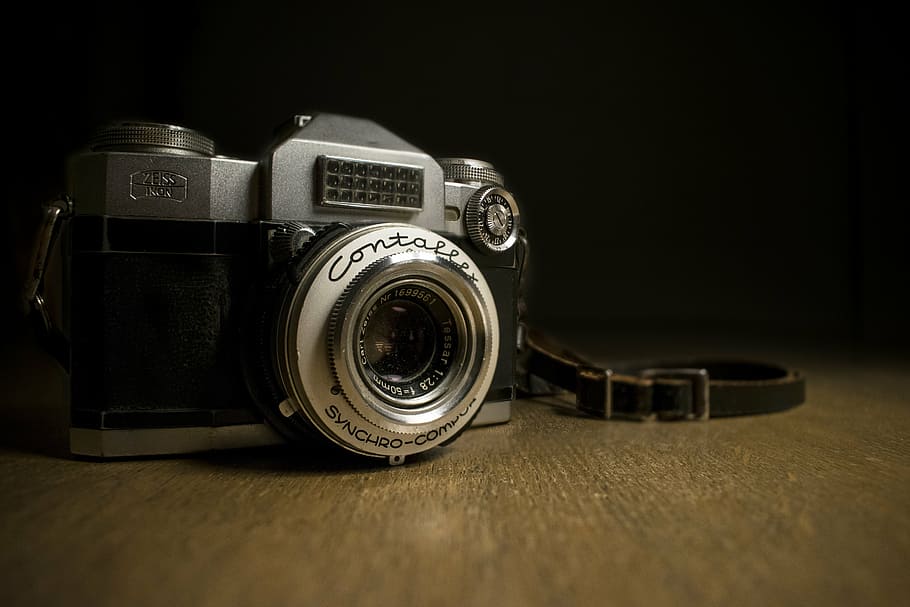 black, gray, point-and-shoot camera, contaflex, photography, camera, camera old, collector, photo camera, vintage