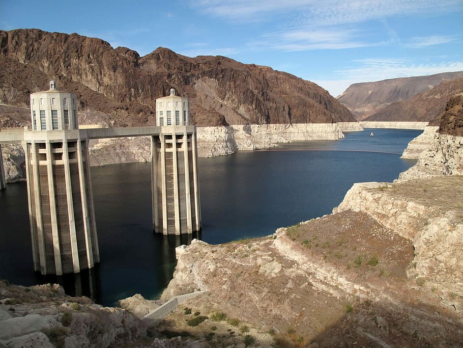 hoover dam area, nevada, Hoover Dam, area, Lake Mead, Nevada, public domain, turbines, United States, dam, hydroelectric Power Station