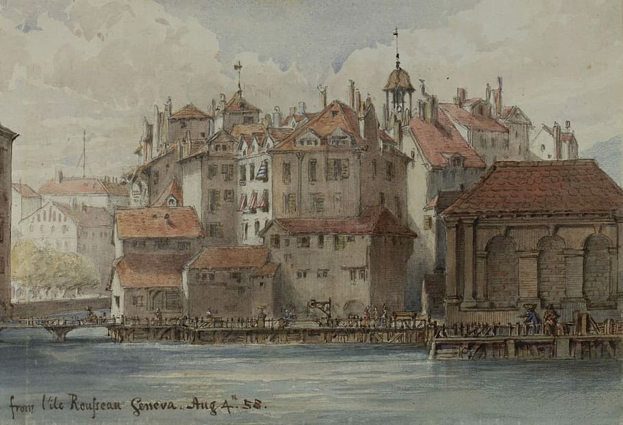geneva view, 1858, Geneva, view, 