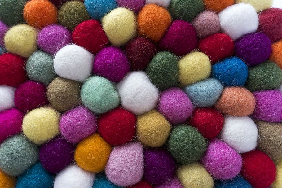 macro photography, wool, felt, balls, sheep's wool, natural product, natural fiber, colorful, felt work, multi colored