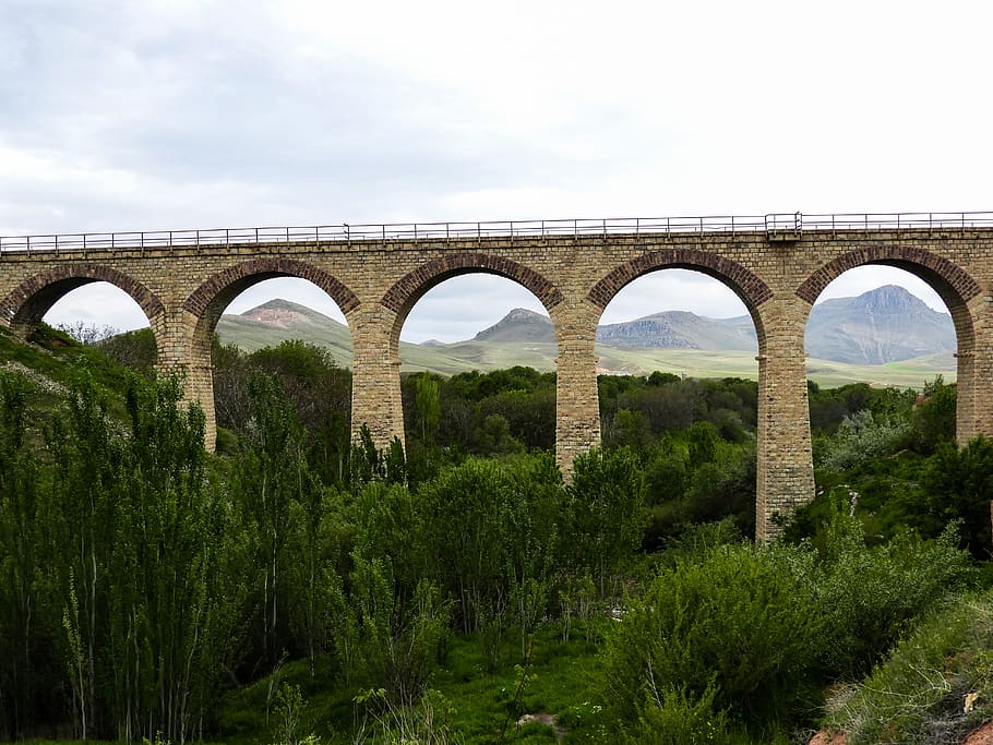 bridge, brick, old, train bridge, iran, tabriz2018, maragheh, plant, arch, built structure
