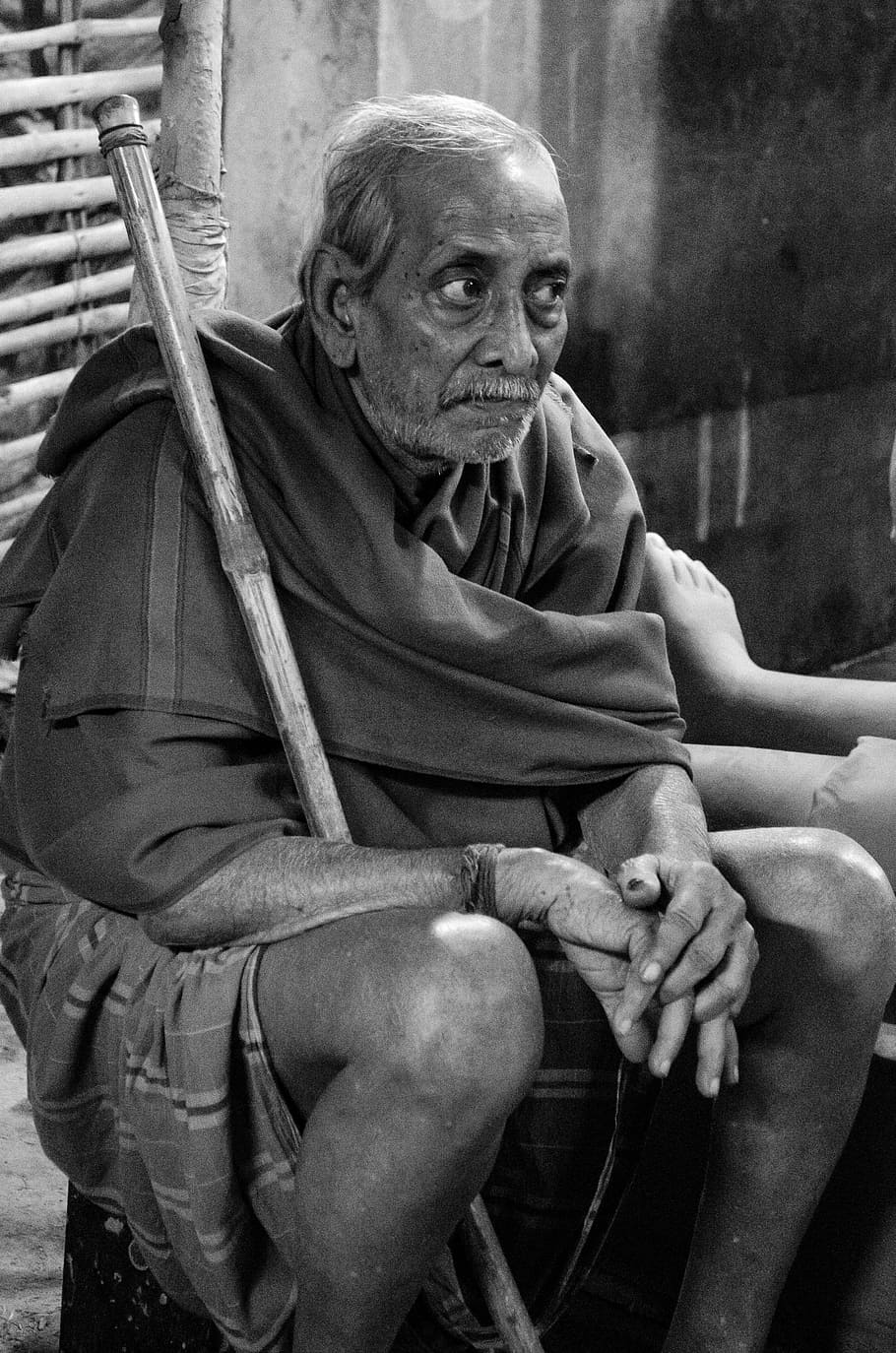 Índia, escala de cinza, potrait, adulto sênior, sentado, uma pessoa, homens idosos, adulto, homens, pessoas reais