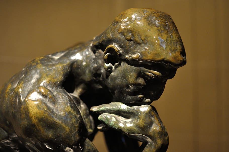 pensar, pensador, estatua, escultura, figura, hombre, museo, buenos aires, cabeza, meditar
