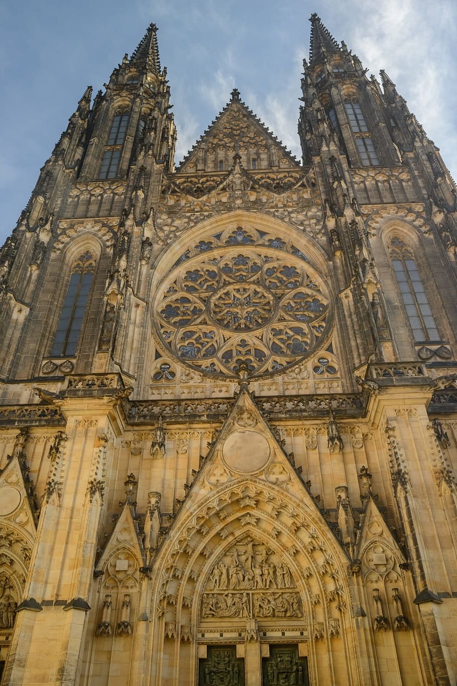 Praga, Detalhe, História, Arquitetura, Catedral de São Vito, céu, nuvens, Hradcany, Castelo de Praga, religião
