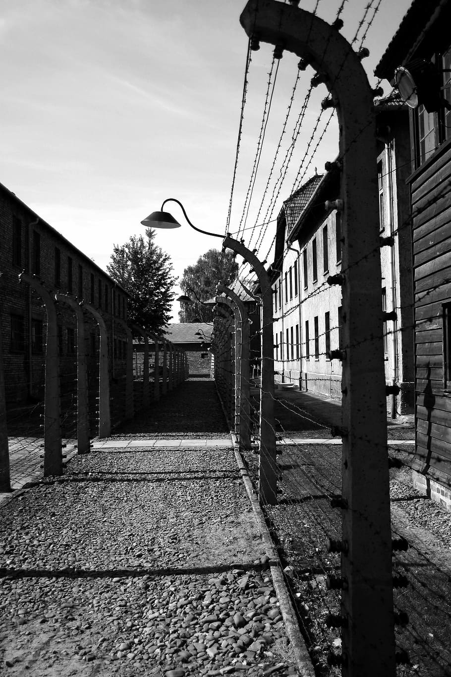 Auschwitz, Perimeter Fence, Corridor, electrified barbed wire, poland, oswiecim, architecture, built structure, outdoors, building exterior