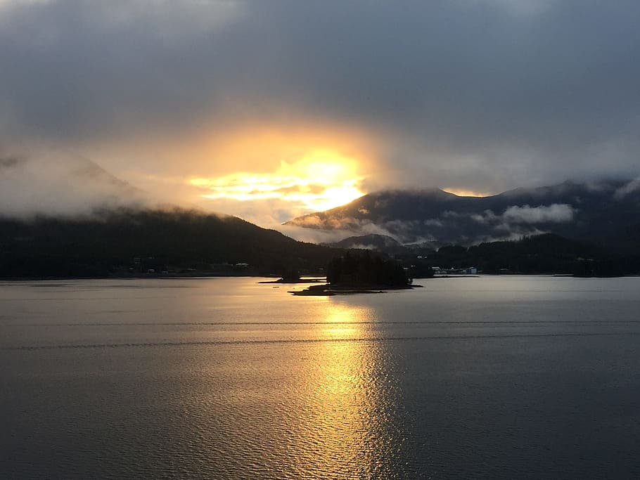 Sunrise, Cruise, Alaska, Ocean, alaskan cruise, scenic, sunset, reflection, cloud - sky, sky